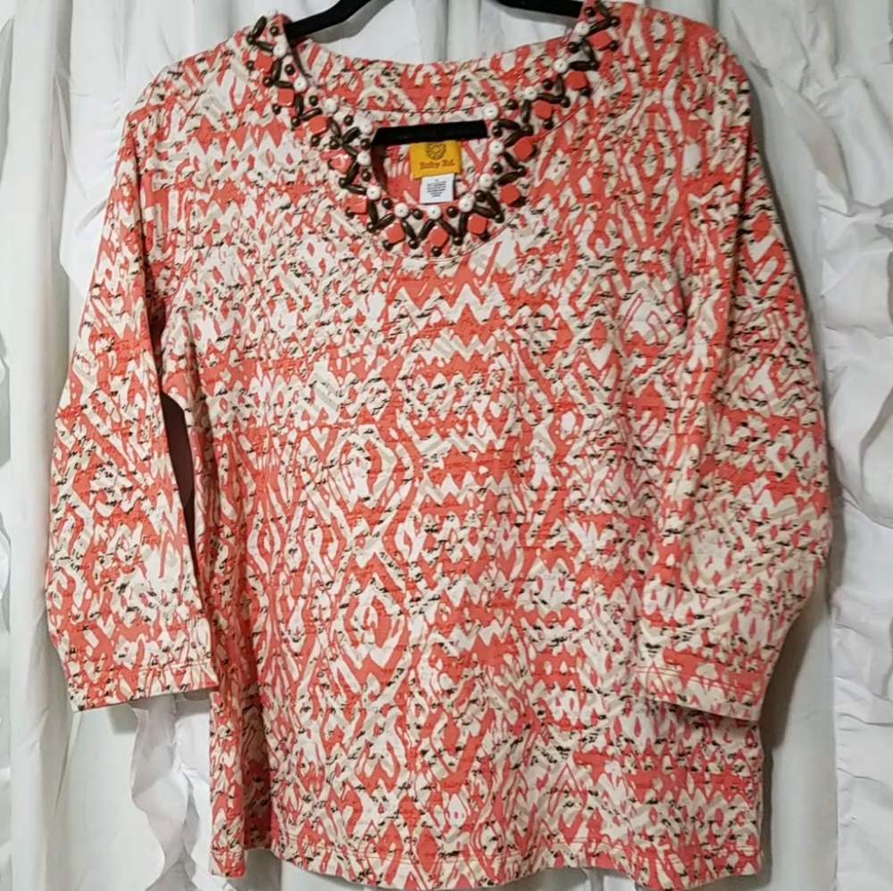 Ruby rd coral and white blouse